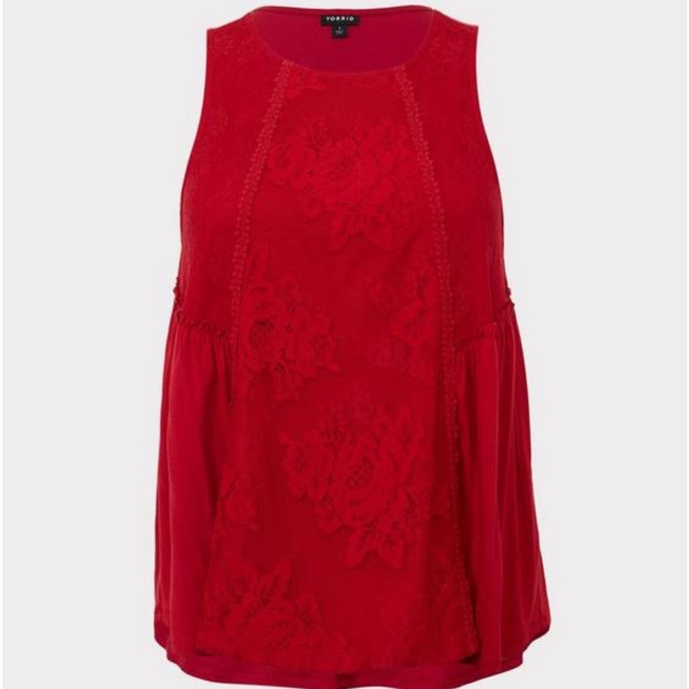 Torrid Red Floral Lace Tank - Picture 4 of 15